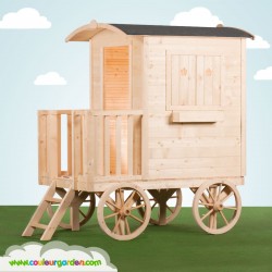 Cabane enfant - Maison roulotte enfant bois naturel