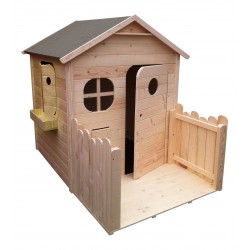 Cabane enfant - Maison de jardin CAPRI pour enfant en bois naturel brut avec terrasse
