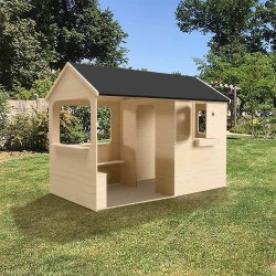 Cabane enfant - Maison enfant en bois brut LUKA patio avec plancher et grande terrasse