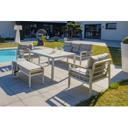 Ensemble repas de jardin CAYENNE 7 places en aluminium - BLANC