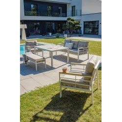 Ensemble repas de jardin CAYENNE 7 places en aluminium - BLANC