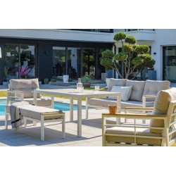 Ensemble repas de jardin CAYENNE 7 places en aluminium - BLANC