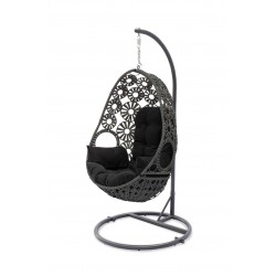 Balancelle de jardin SAMOA en résine tressée avec coussin noir - GRIS ANTHRACITE