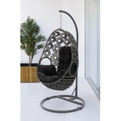 Balancelle de jardin SAMOA en résine tressée avec coussin noir - GRIS ANTHRACITE