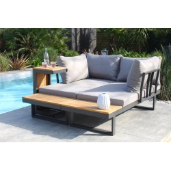 Salon de jardin modulable TOKYO 4 places en bois d'acacia et aluminium - GRIS ANTHRACITE