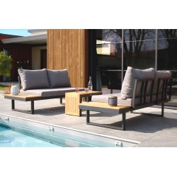 Salon de jardin modulable TOKYO 4 places en bois d'acacia et aluminium - GRIS ANTHRACITE