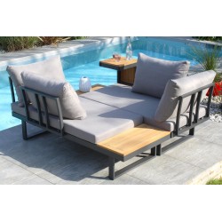 Salon de jardin modulable TOKYO 4 places en bois d'acacia et aluminium - GRIS ANTHRACITE
