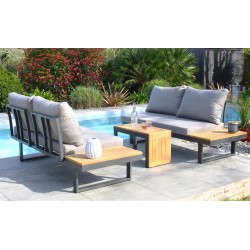 Salon de jardin modulable TOKYO 4 places en bois d'acacia et aluminium - GRIS ANTHRACITE