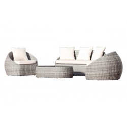 Salon bas de jardin ISA 5 places en résine tressée demi-ronde luxe - GRIS