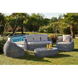 Salon bas de jardin ISA 5 places en résine tressée demi-ronde luxe - GRIS