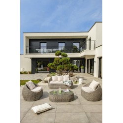 Salon bas de jardin ISA 5 places en résine tressée demi-ronde luxe - GRIS
