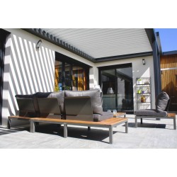Salon de jardin d'angle NAGANO 6 places en Teck FSC et aluminium - GRIS ANTHRACITE
