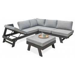 Salon de jardin d'angle NEWYORK 5/6 places en aluminium - GRIS ANTHRACITE