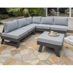 Salon de jardin d'angle NEWYORK 5/6 places en aluminium - GRIS ANTHRACITE