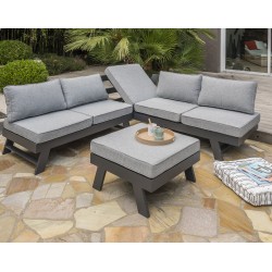 Salon de jardin d'angle NEWYORK 5/6 places en aluminium - GRIS ANTHRACITE