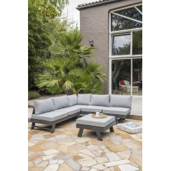 Salon de jardin d'angle NEWYORK 5/6 places en aluminium - GRIS ANTHRACITE