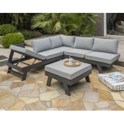 Salon de jardin d'angle NEWYORK 5/6 places en aluminium - GRIS ANTHRACITE