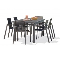 Lot composé d'une table de jardin VENISE-TB250 avec rallonge et de 6 fauteuils ALU-MIAMI-FT empilables