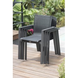 Lot composé d'une table de jardin VENISE-TB250 avec rallonge et de 6 fauteuils ALU-MIAMI-FT empilables