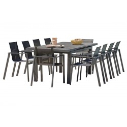 Lot composé d'une table de jardin VENISE-TB250 avec rallonge et de 10 fauteuils ALU-MIAMI-FT empilables
