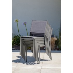 Lot composé d'une table de jardin STOCKHOLM-TB300-CER avec rallonge,6 chaises et de 2 fauteuils STOCKHOLM-FT empilables
