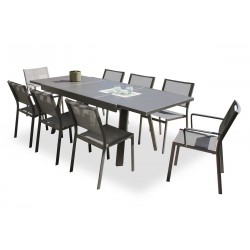 Lot composé d'une table de jardin STOCKHOLM-TB225-ALU avec rallonge, 6 chaises et de 2 fauteuils  STOCKHOLM-FT empilables