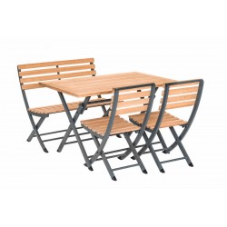 Ensemble repas pliant table rectangulaire avec Table, banc et chaise structure aluminium coloris gris - PORTO RICO