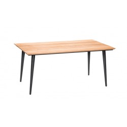 Table rectangulaire 6 personnes avec plateau en teck et pieds en aluminium coloris noir-COMORES
