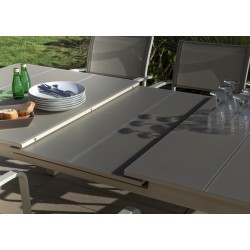 Table rectangulaire extensible 8/10 personnes. Plateau verre texturé beige anti-rayures - MILOS