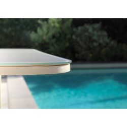 Table rectangulaire extensible 8/10 personnes. Plateau verre texturé beige anti-rayures - MILOS