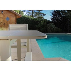 Table rectangulaire extensible 8/10 personnes. Plateau verre texturé beige anti-rayures - MILOS