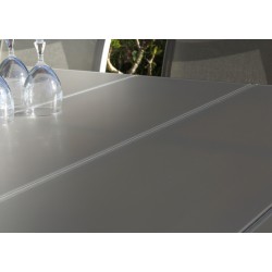Table rectangulaire extensible 8/10 personnes. Plateau verre texturé beige anti-rayures - MILOS