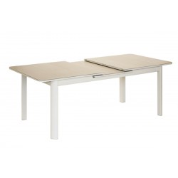 Table rectangulaire extensible 8/10 personnes. Plateau verre texturé beige anti-rayures - MILOS