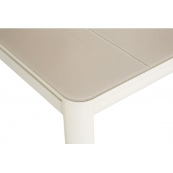 Table rectangulaire extensible 8/10 personnes. Plateau verre texturé beige anti-rayures - MILOS