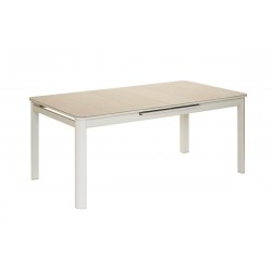 Table rectangulaire extensible 8/10 personnes. Plateau verre texturé beige anti-rayures - MILOS