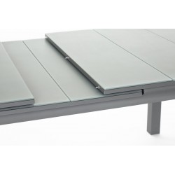Table rectangulaire extensible 10/12 personnes. Plateau verre texturé grisé anti-rayures - MILOS