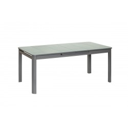 Table rectangulaire extensible 10/12 personnes. Plateau verre texturé grisé anti-rayures - MILOS