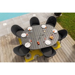 Table ronde extensible 8/10 personnes. Structure, pieds, plateau à lattes en aluminium coloris anthracite - PALMA