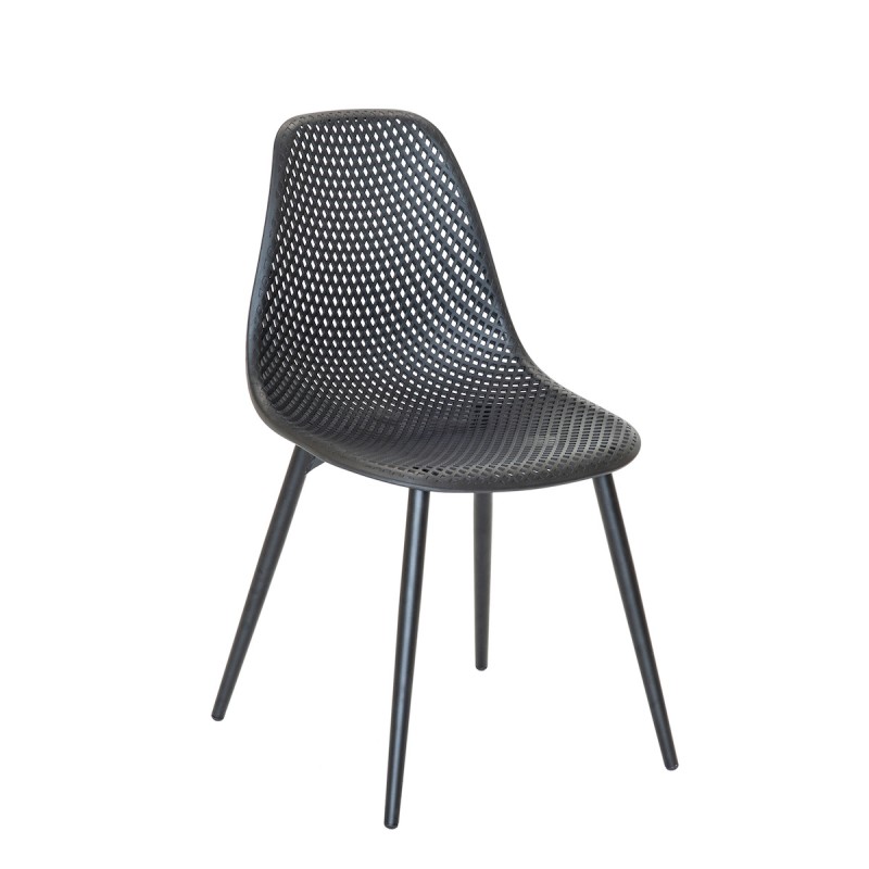 Lot de 2 - Chaise avec structure et pieds en aluminium coloris noir. Assise en résine coloris noir - MALTE